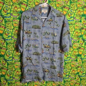 Campa Moda Island Shirt XXL Blue Beer Print 100% Rayon Buttons Down.